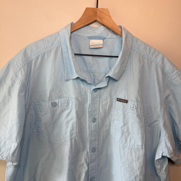 Columbia Men's 100% Cotton Short Sleeve Button Shirt Light Blue Size XXL - Picture 2 of 5